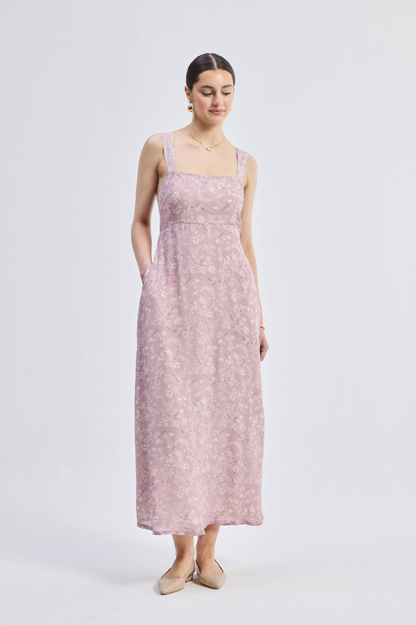 Perfect Floral Maxi with Tapered Straps in Pink Front