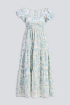 Puff Sleeve Tiered Maxi Dress in Blue Florals