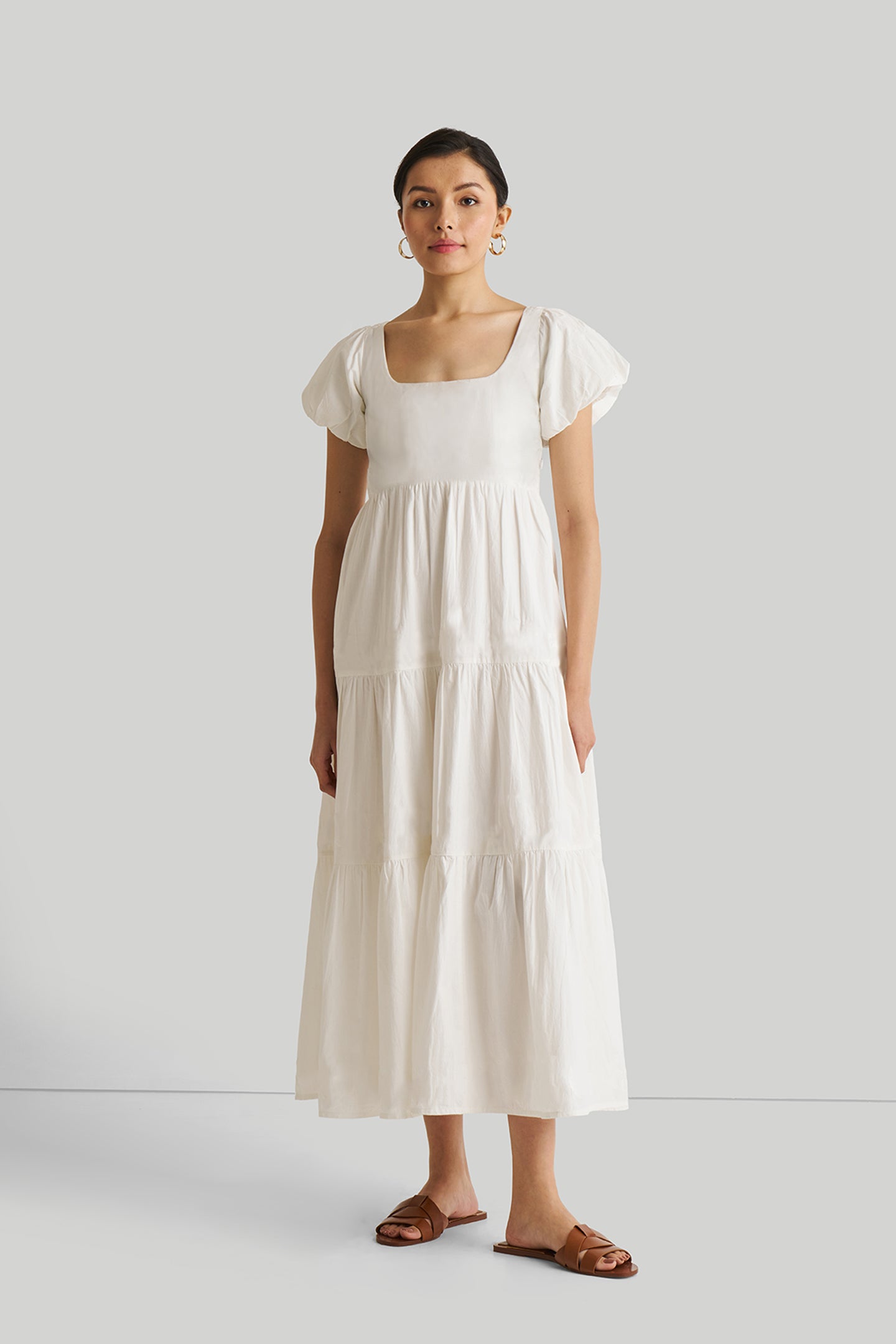 White Graduation Dress With Sleeves Puff Sleeve Tiered Dress In White Coconut White S White Graduation Dress With Sleeves Puff Sleeve Tiered Dress In White Coconut White S