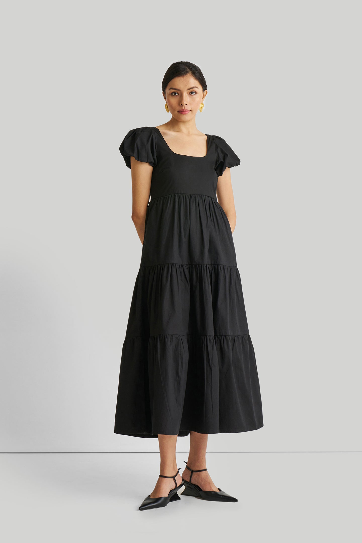Black Puff Sleeve Dress - Tiered Maxi Reistor Black Puff Sleeve Dress - Tiered Maxi Reistor