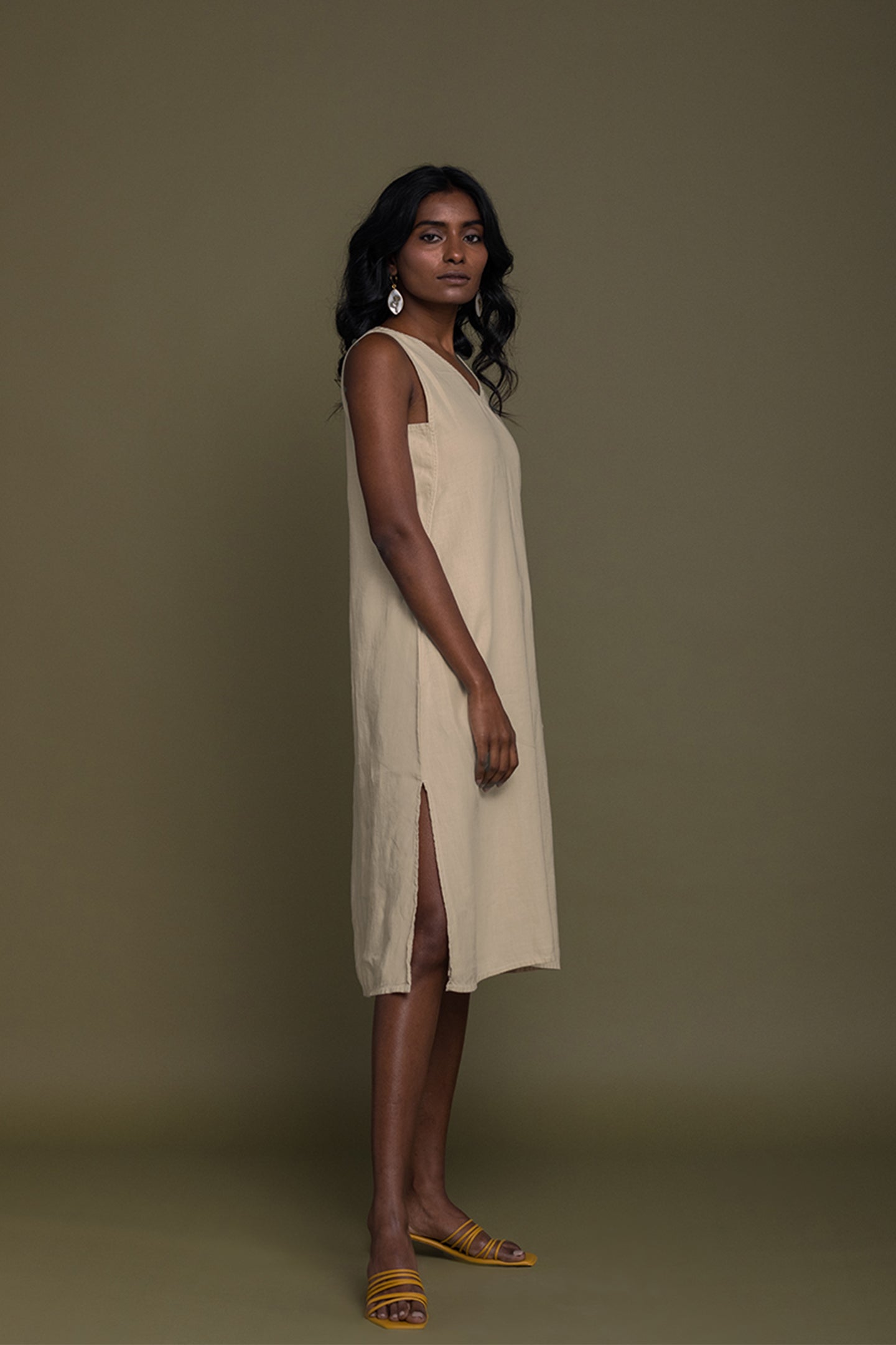 sand beige dress Asymmetric Draped Corset Dress in Bleached Sand