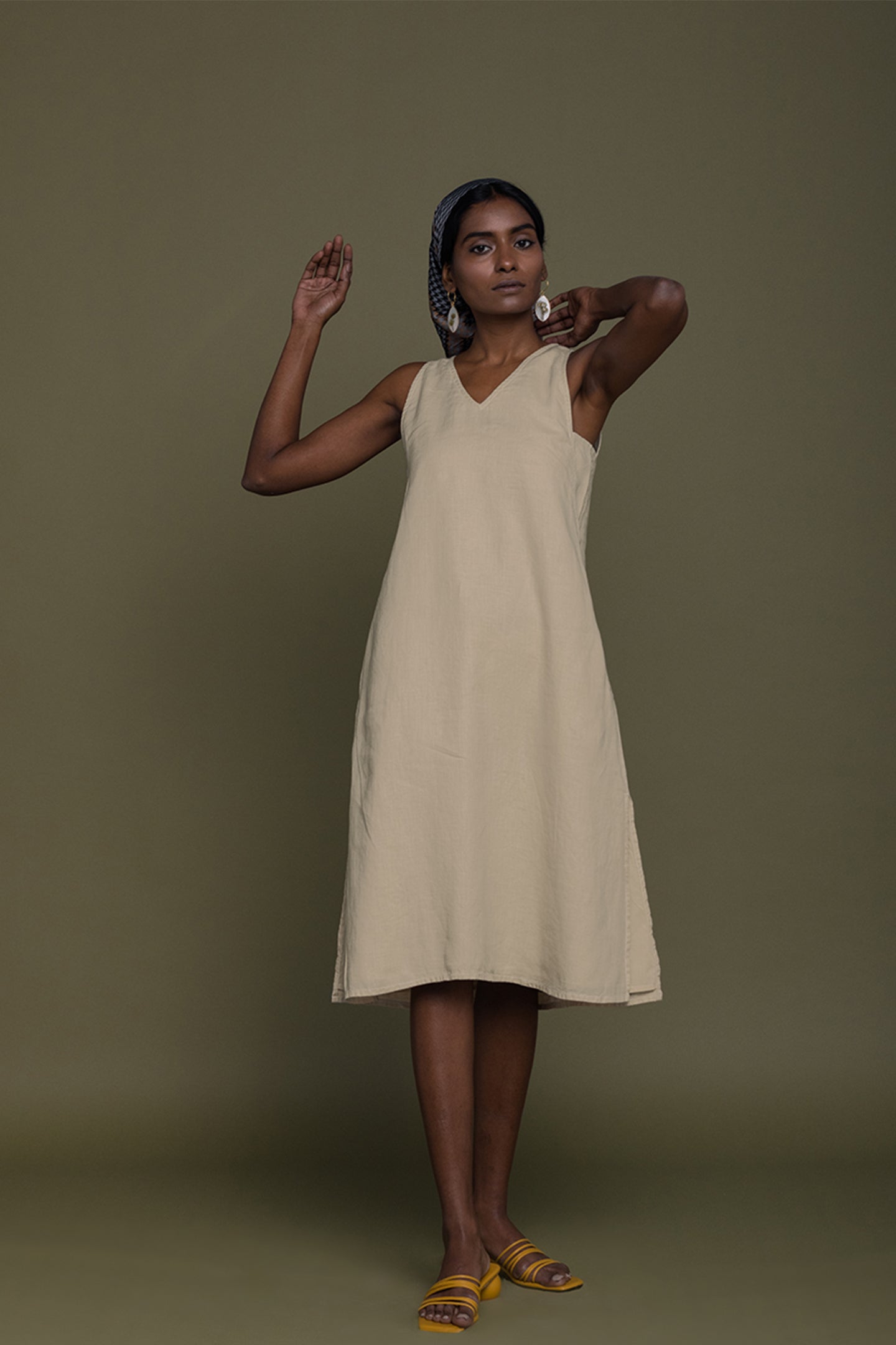 sand beige dress Women's Sand Slinky Draped Sleeve Maxi Dress