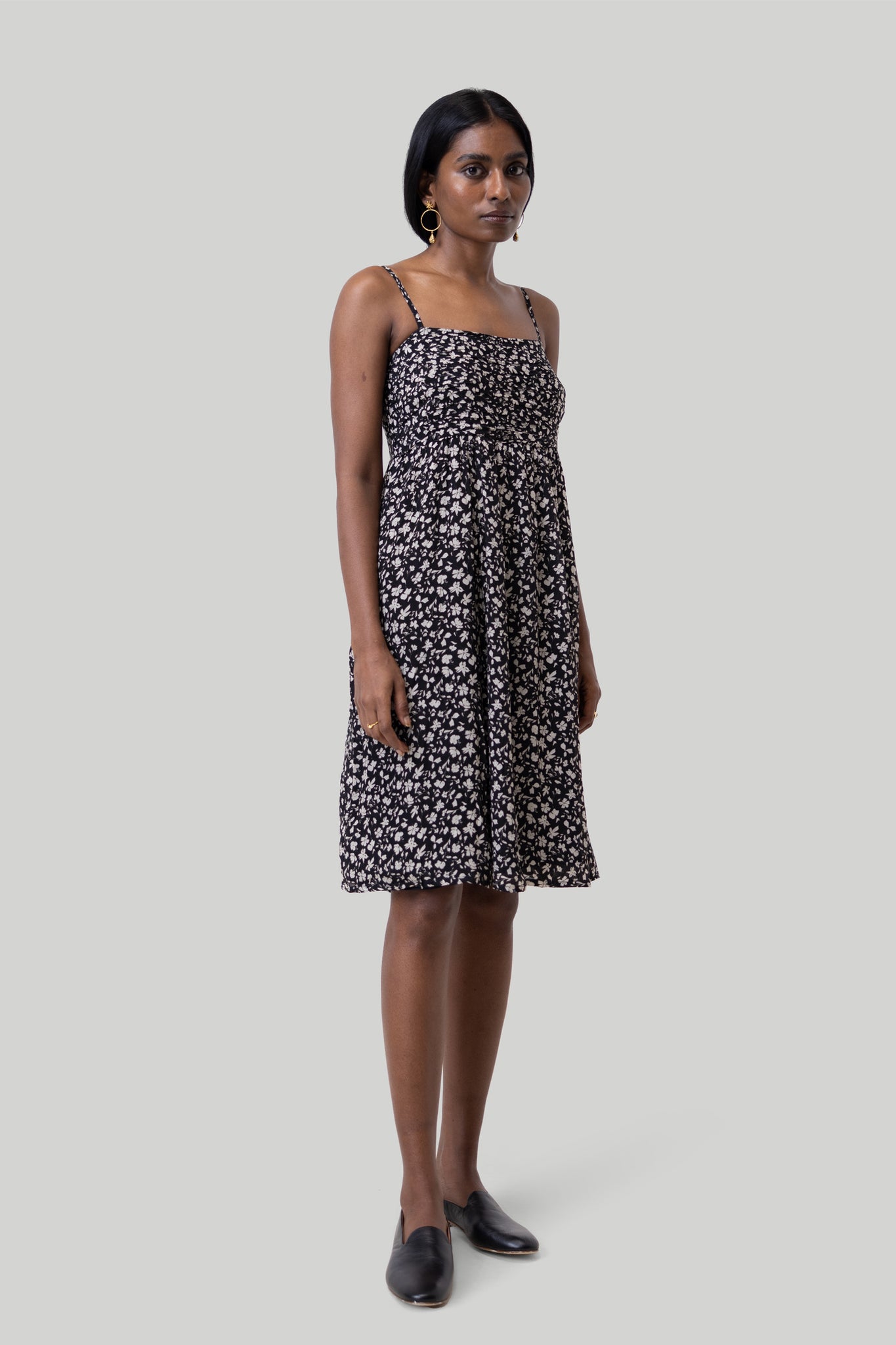 Ruched Strappy Mini Black Dress 01