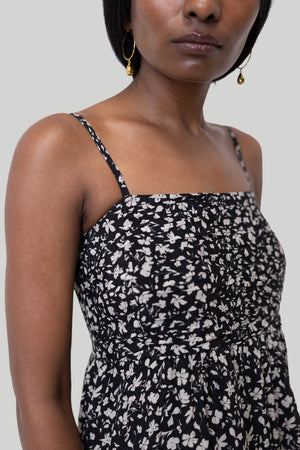 Ruched Strappy Mini Black Dress 02