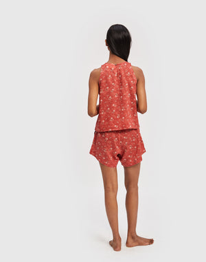 Crimson Affair Pajama Shorts Set