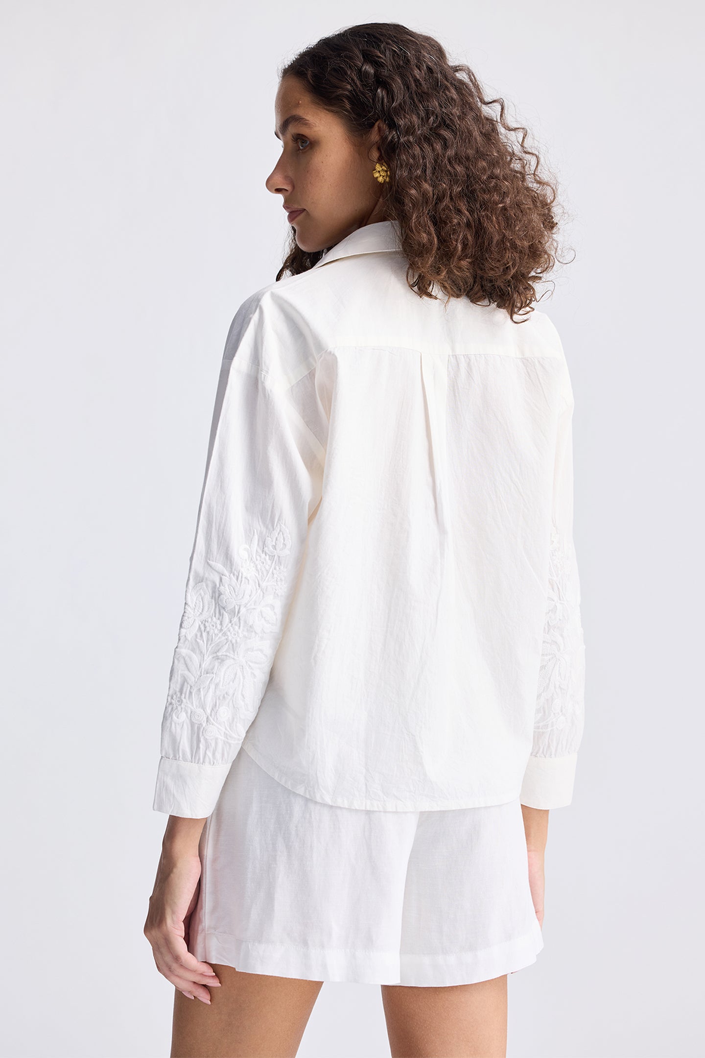 Embroidered Button-up Shirt in White