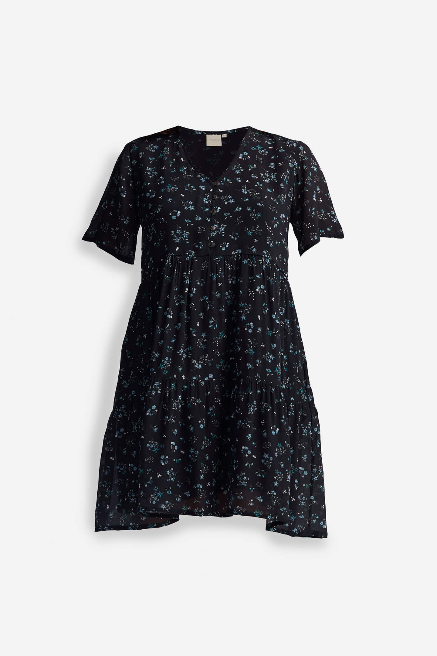 Floral Short Tiered Dress in Dark Blue Flat Lay