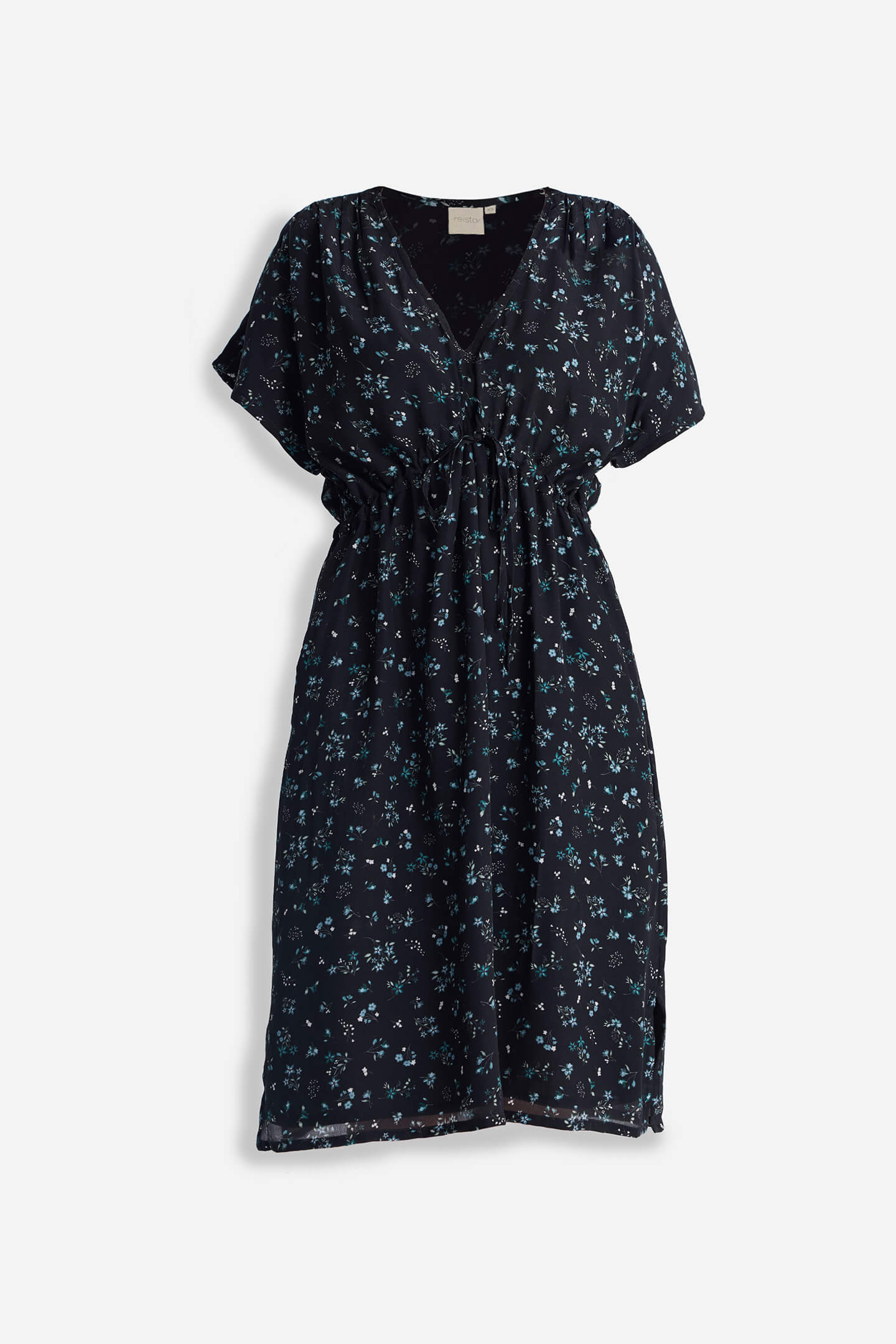 Gathered Knee-length Dress in Dark Blue Florals Ditzy wildflowers / XS Gathered Knee-length Dress in Dark Blue Florals Ditzy wildflowers / XS