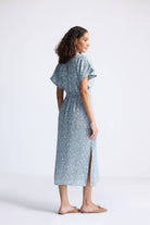 Gathered Maxi Dress in Light Blue Florals