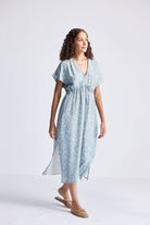 Gathered Maxi Dress in Light Blue Florals