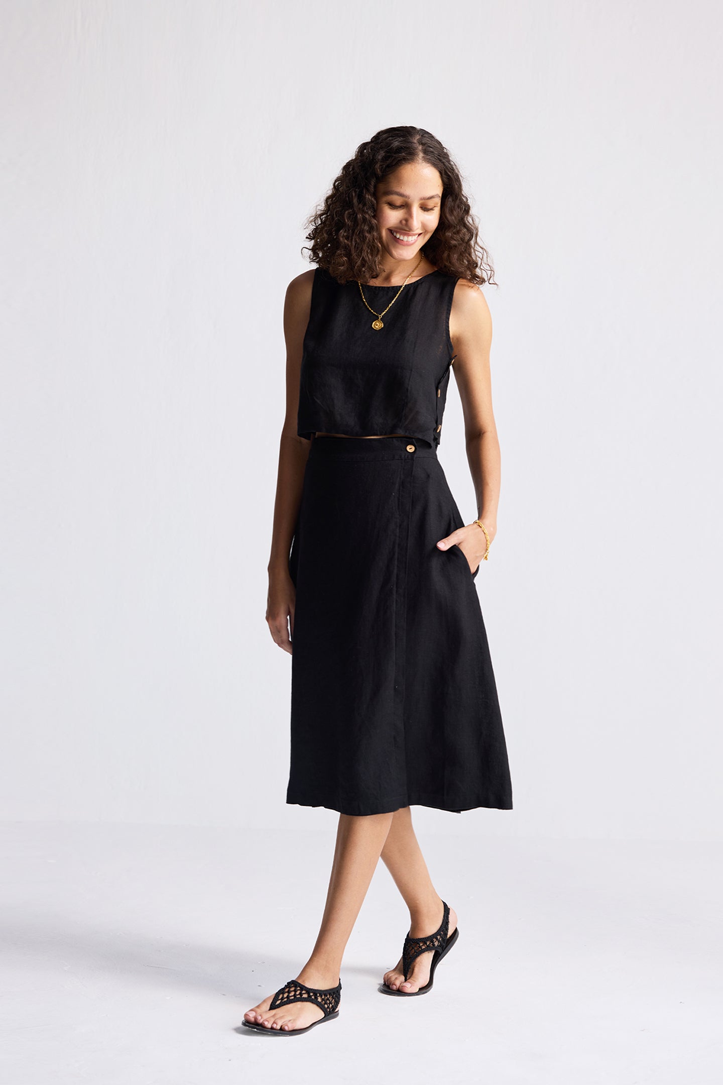 Sustainable Overlap Black Midi Skirt for Women | Reistor Black / XL Sustainable Overlap Black Midi Skirt for Women | Reistor Black / XL