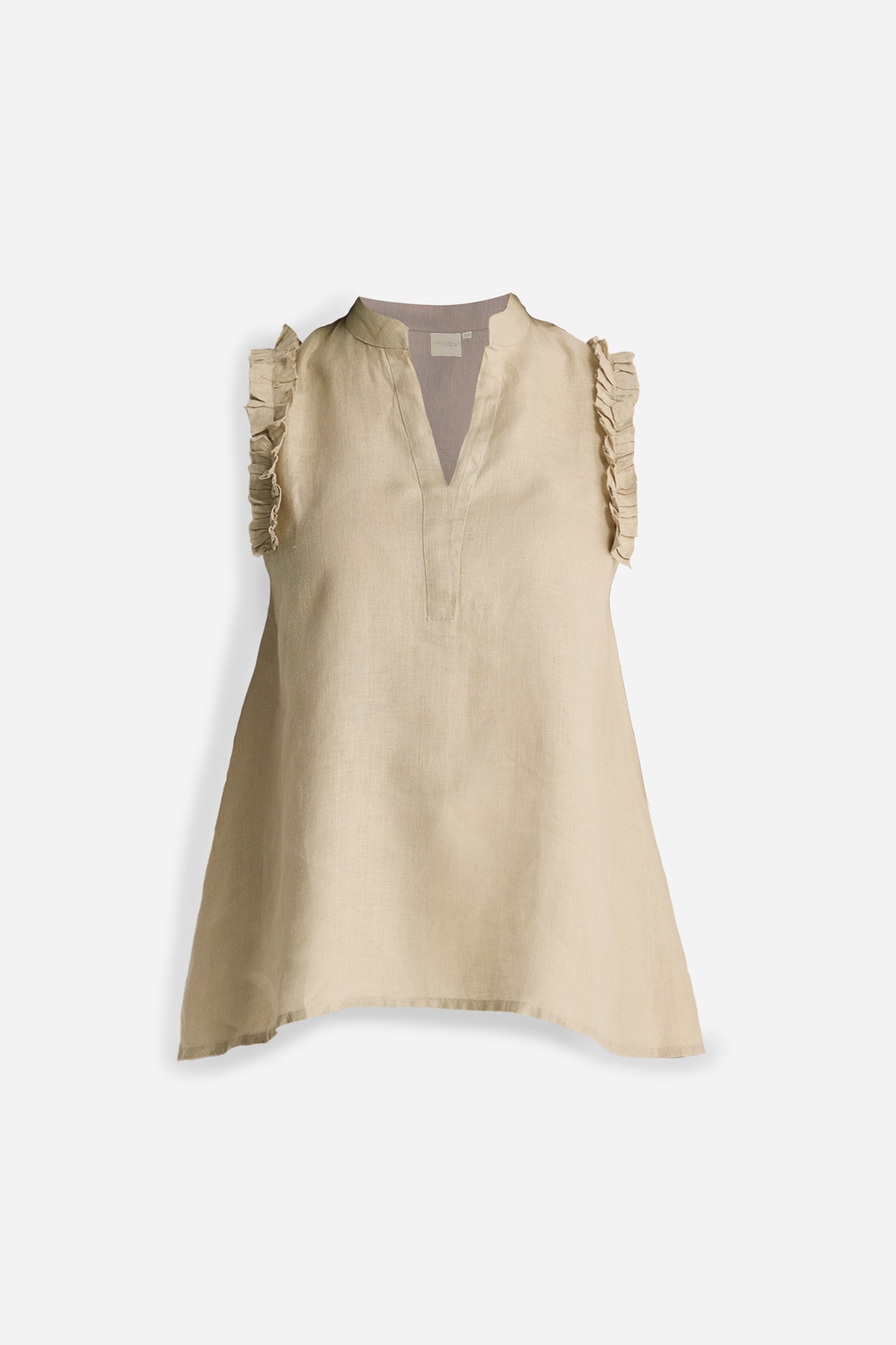 Sleeveless Hemp Top with Ruffles in Neutral Beige Flat Lay