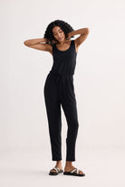 Relaxed Drawstring Jumpsuit in Black