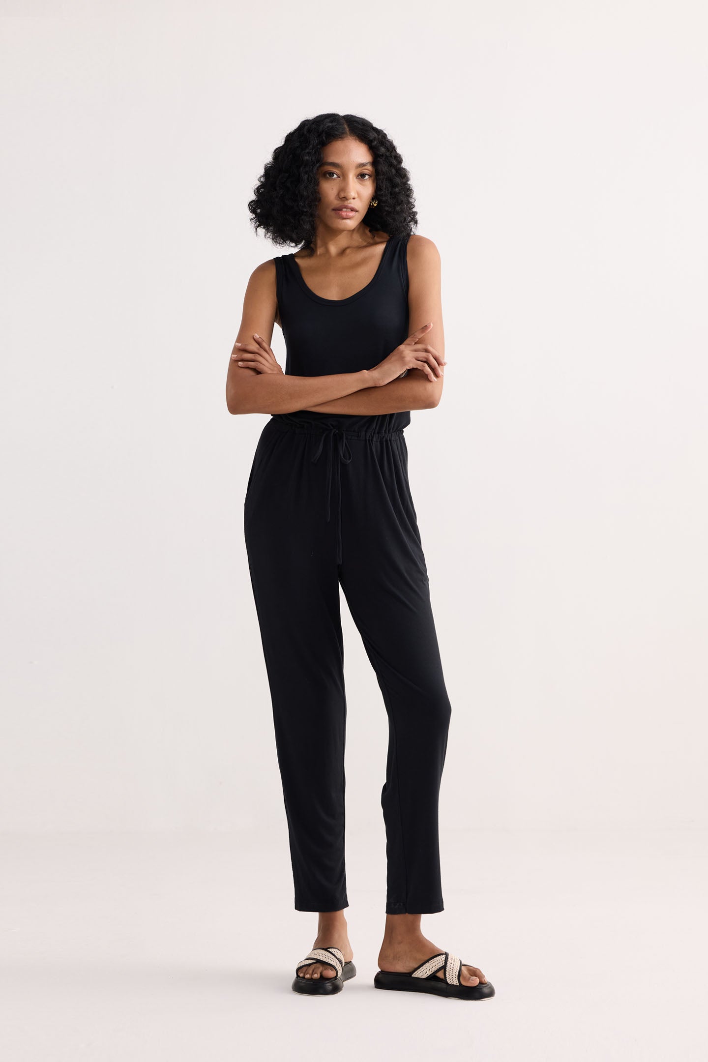 Relaxed Drawstring Jumpsuit in Black Moodshot