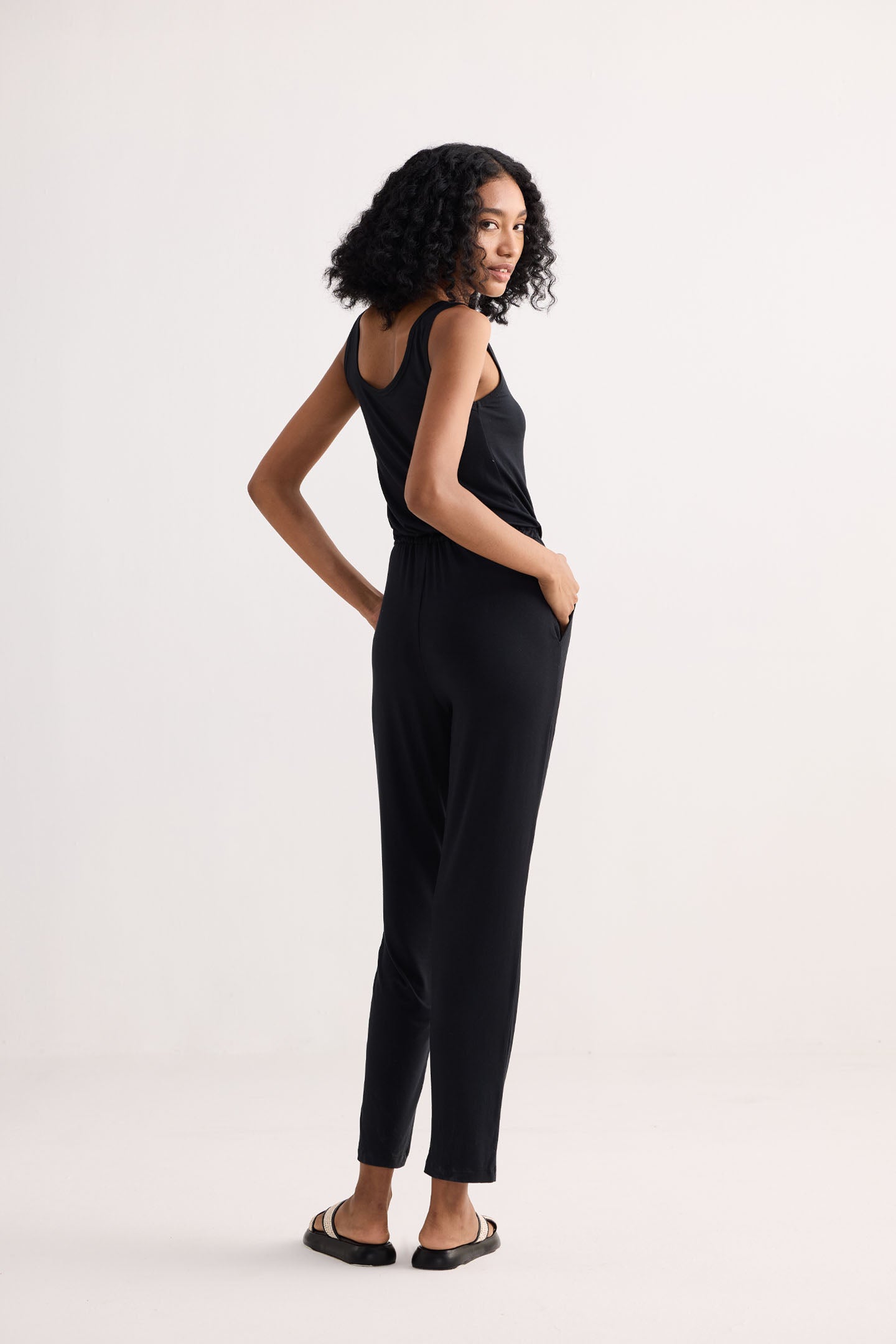 Relaxed Drawstring Jumpsuit in Black Side