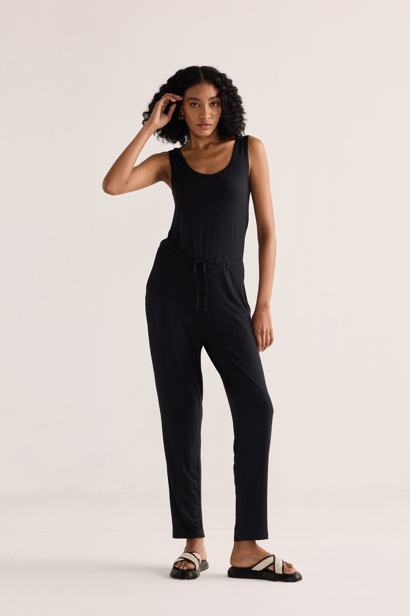 Relaxed Drawstring Jumpsuit in Black Moodshot