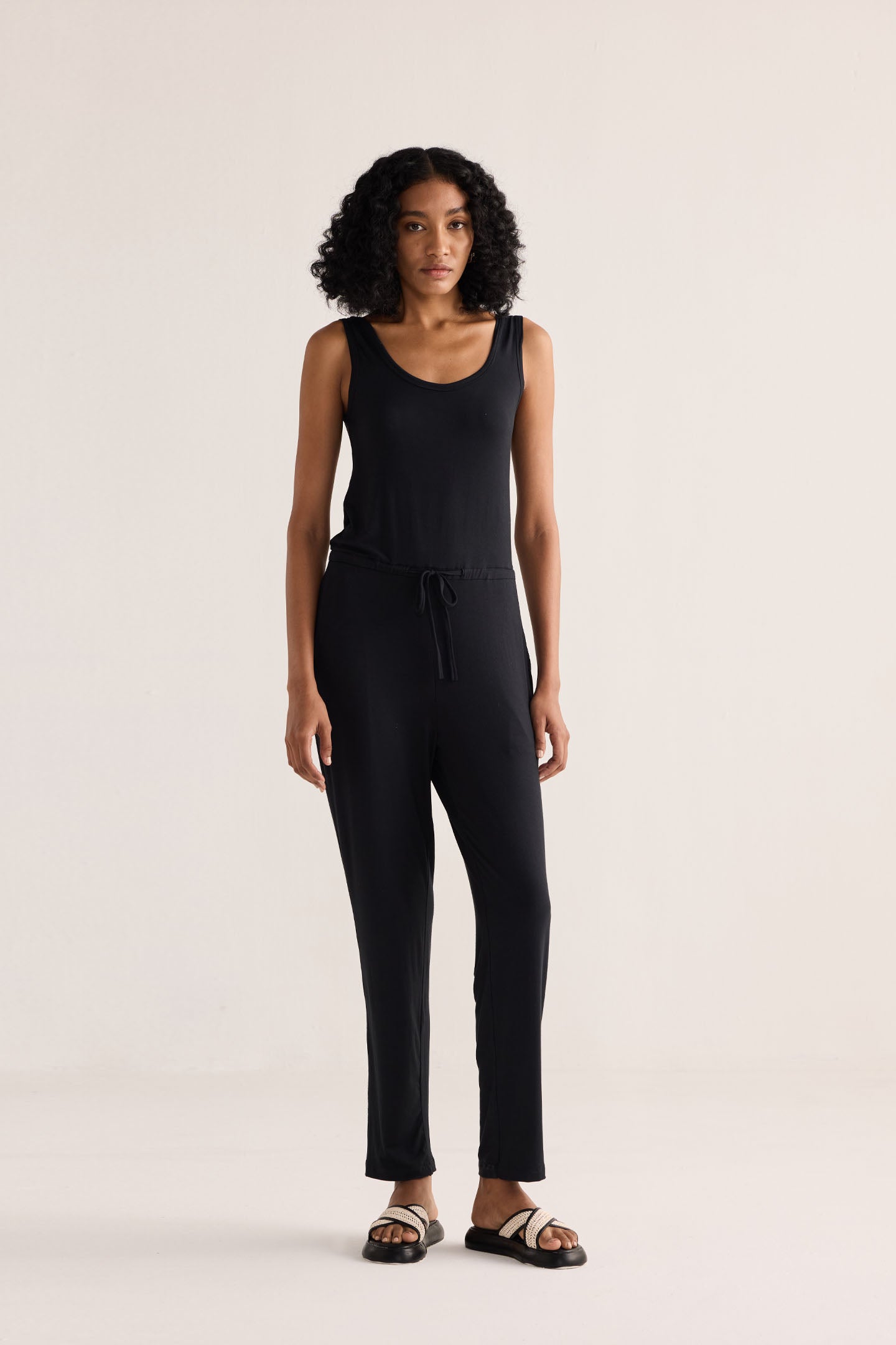 Relaxed Drawstring Jumpsuit in Black