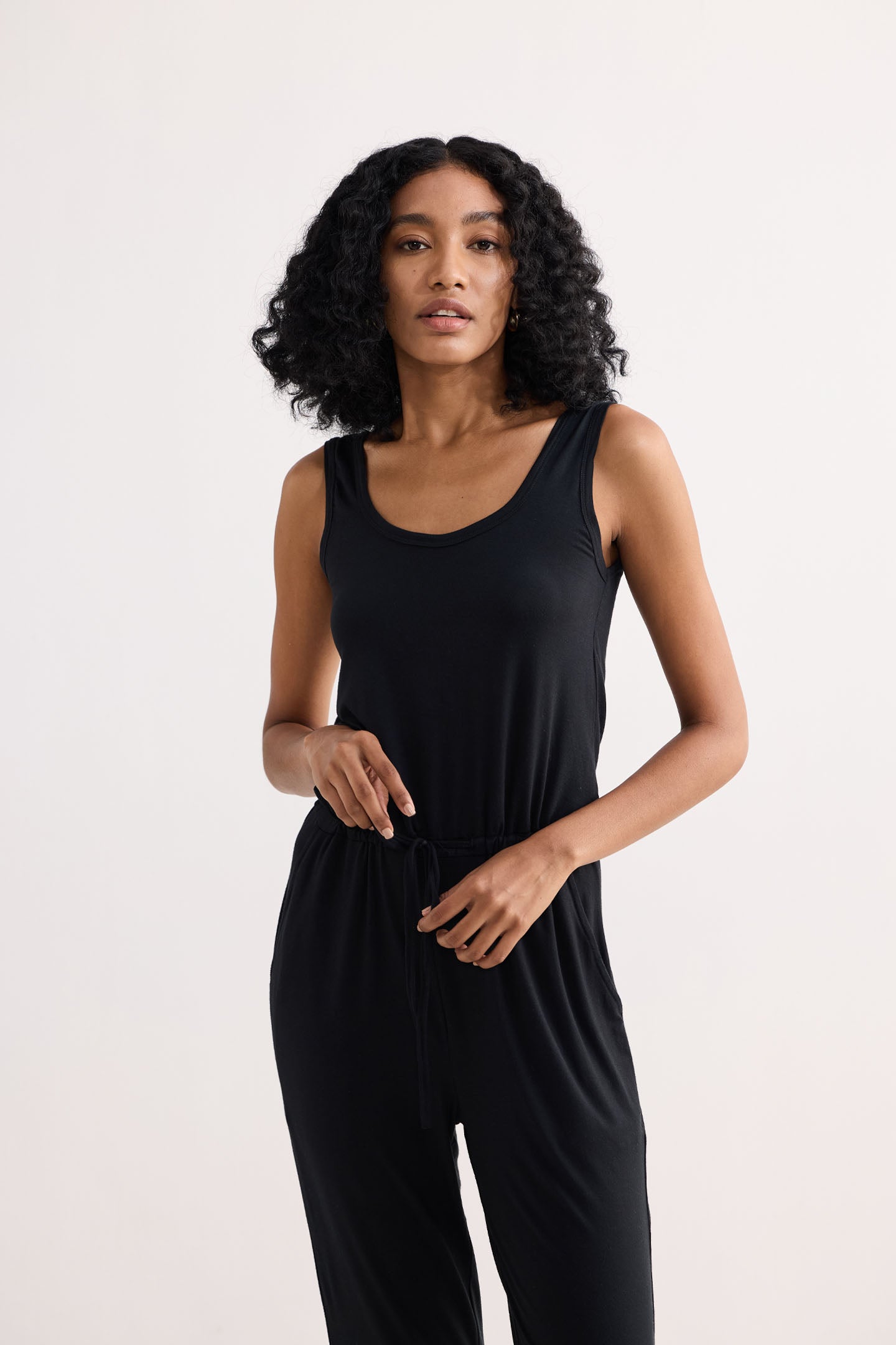 Relaxed Drawstring Jumpsuit in Black