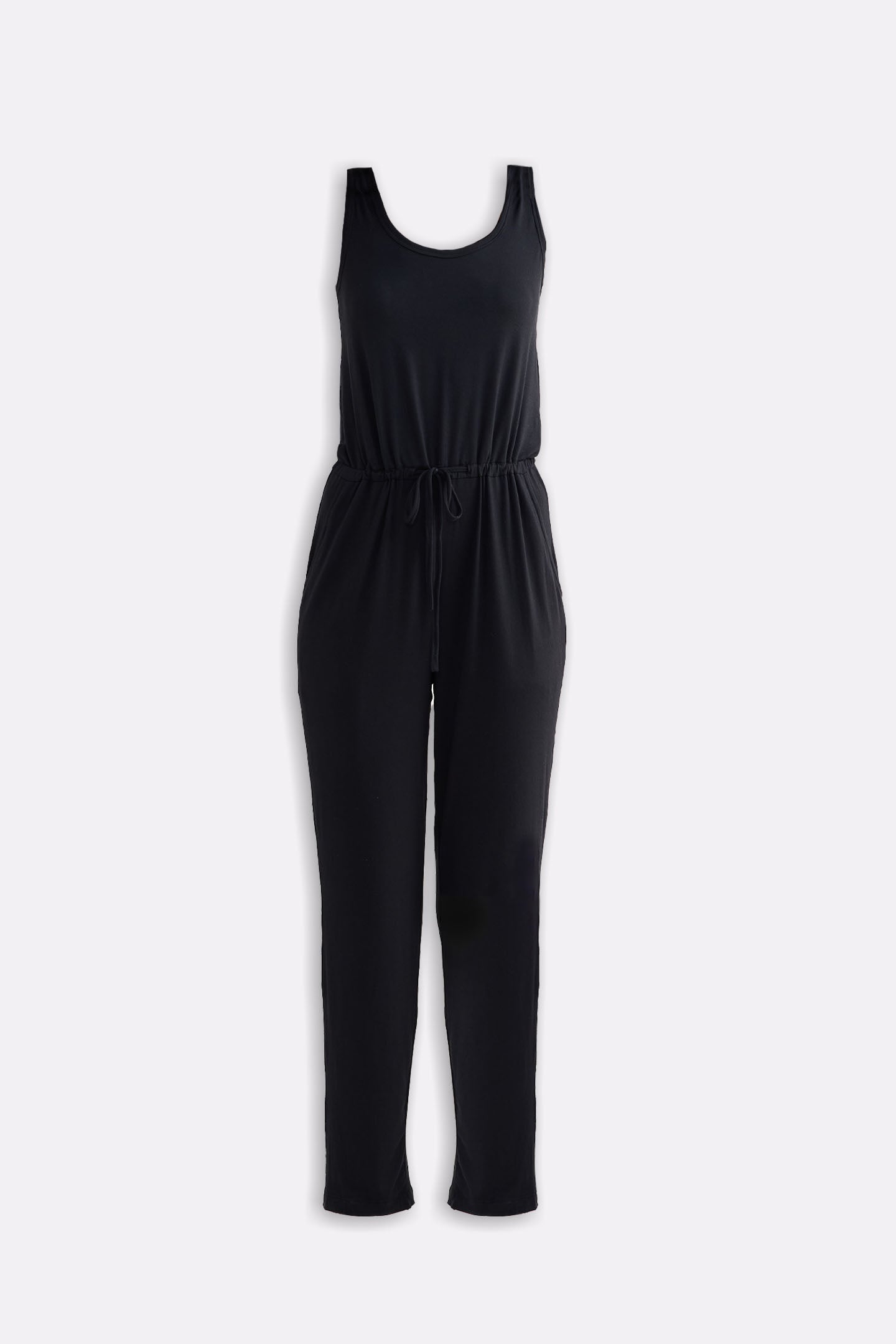 Relaxed Drawstring Jumpsuit in Black Flat Lay