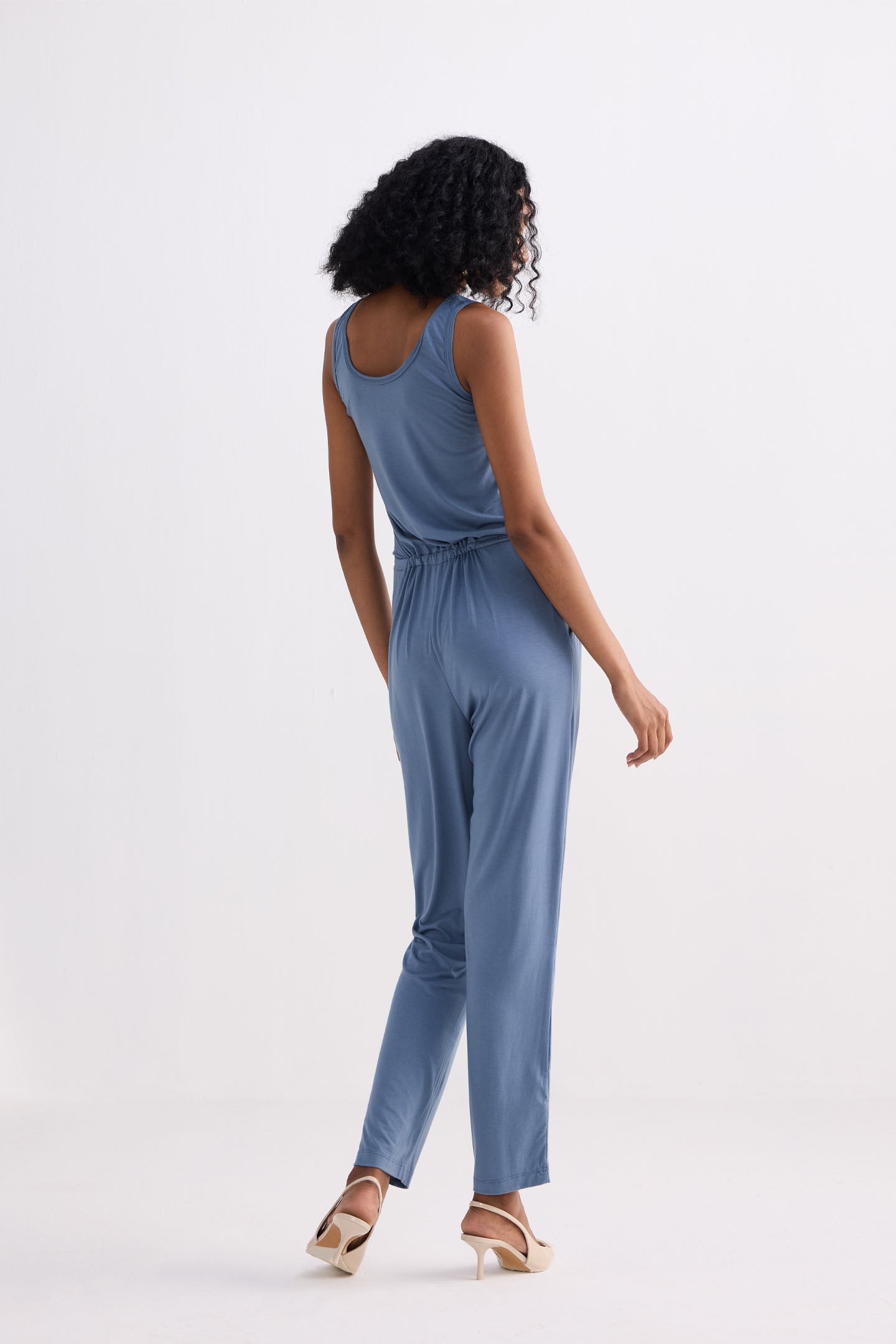 Relaxed Drawstring Jumpsuit in Blue Back