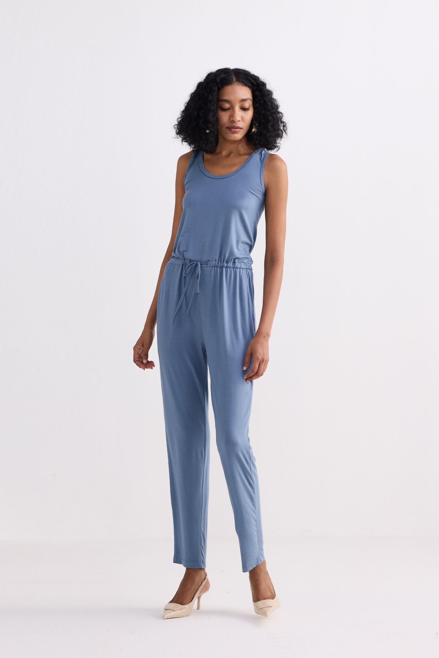 Relaxed Drawstring Jumpsuit in Blue Moodshot