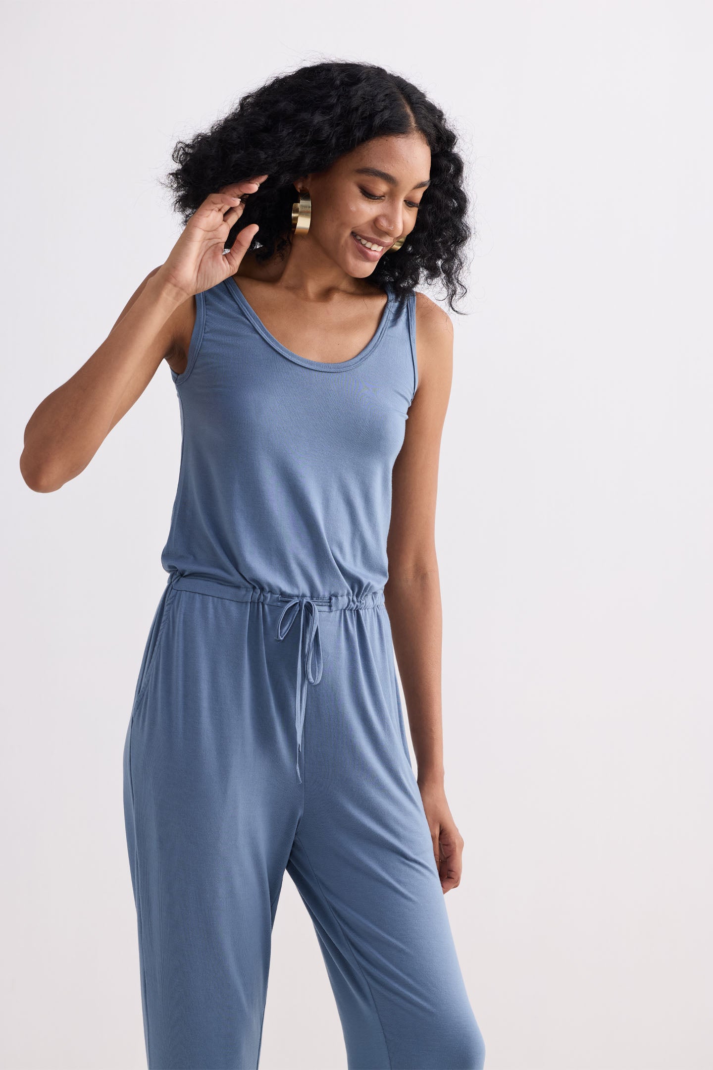 Relaxed Drawstring Jumpsuit in Blue