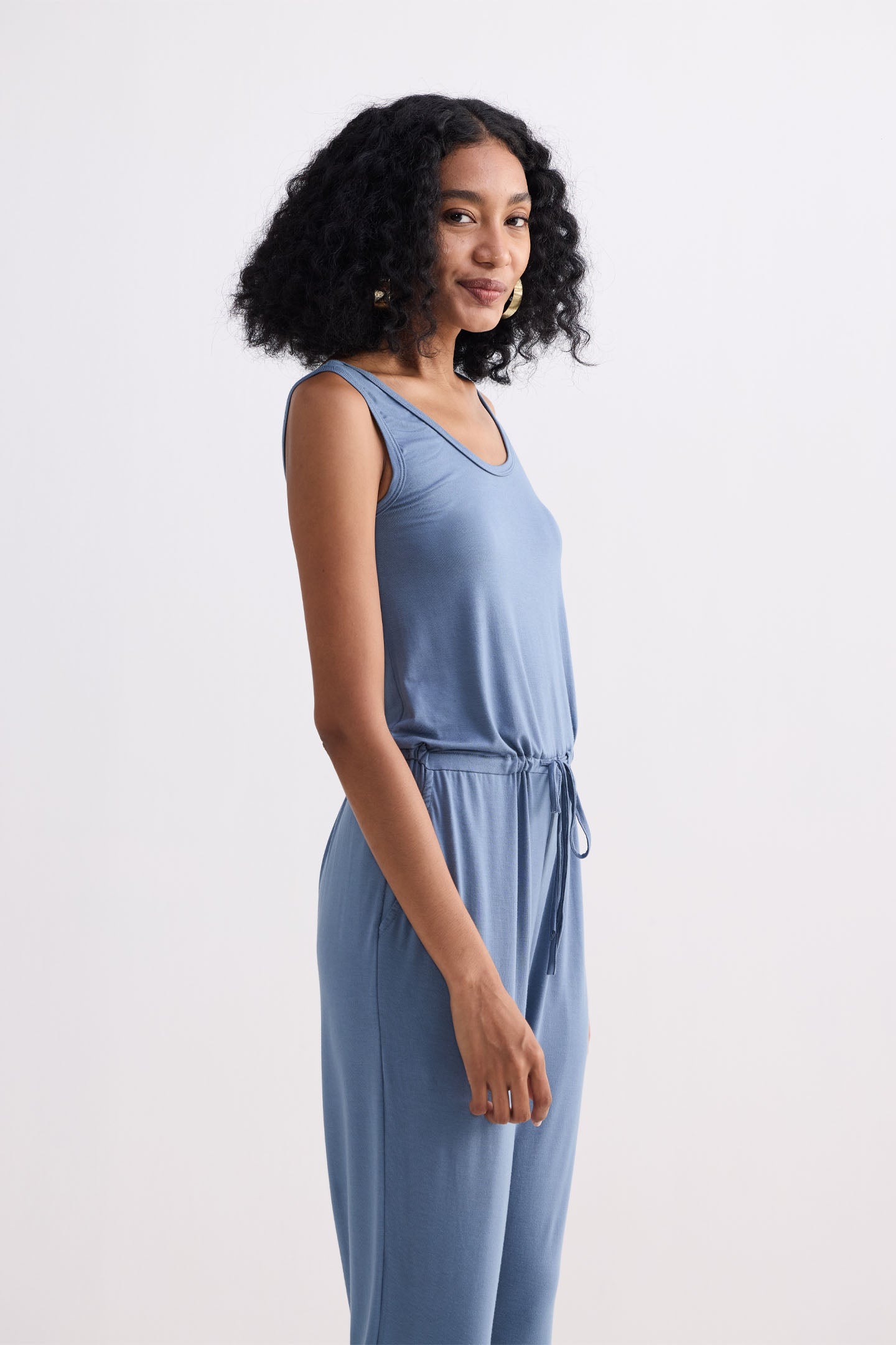 Relaxed Drawstring Jumpsuit in Blue