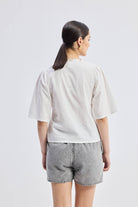 Relaxed Fit Top With Ruffles and Front-Ties in White