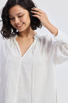 Relaxed Fit Top with Front-tie in White