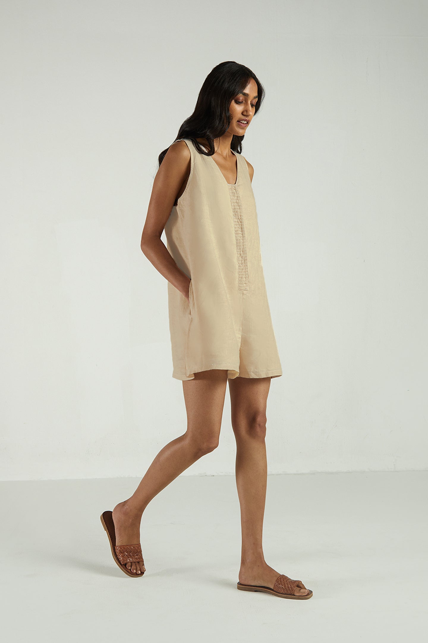 beige romper dress Sabina Polka Dot Mini Romper Dress
