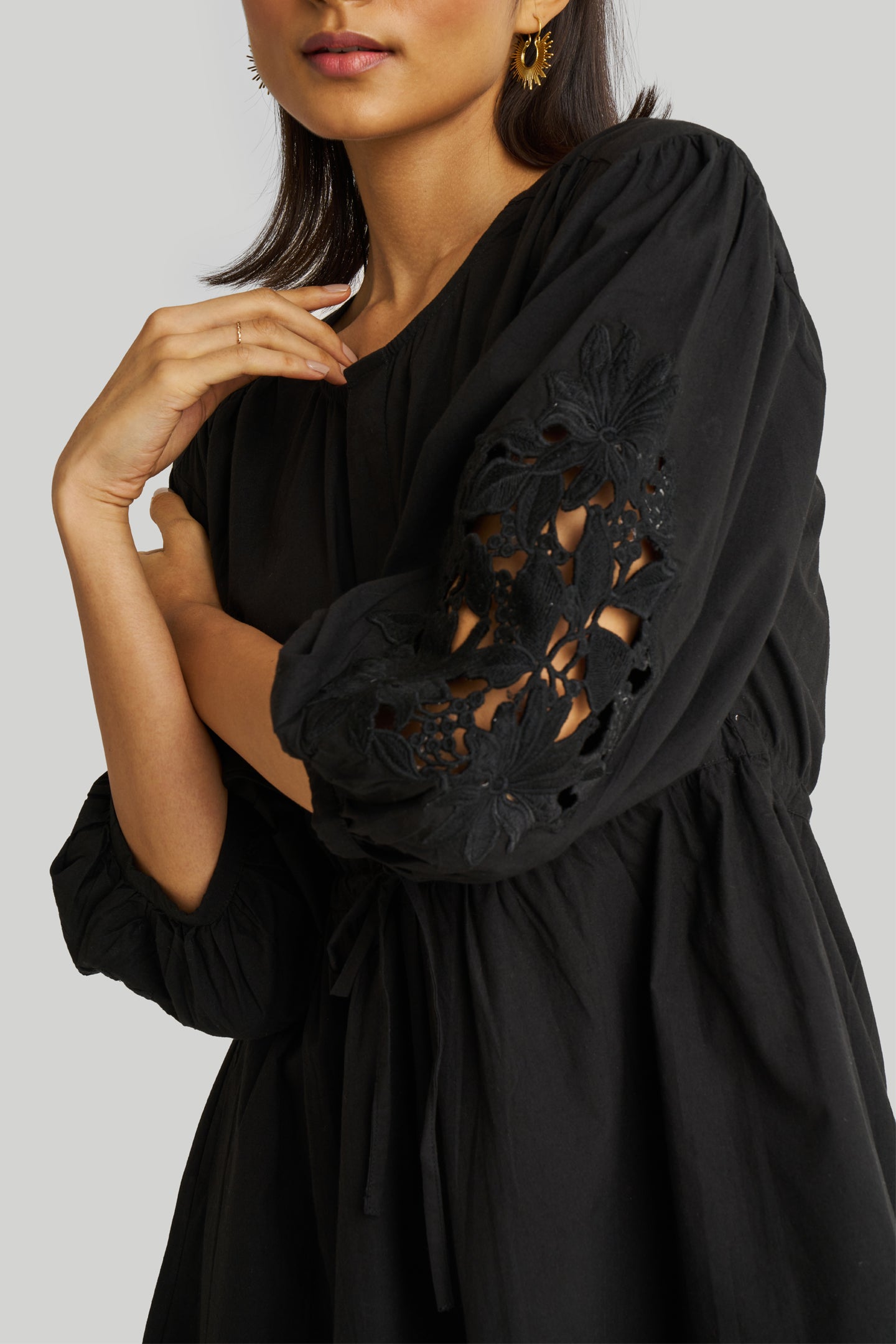 Shirt Dress with Balloon Sleeves in Black Reistor Shirt Dress with Balloon Sleeves in Black Reistor
