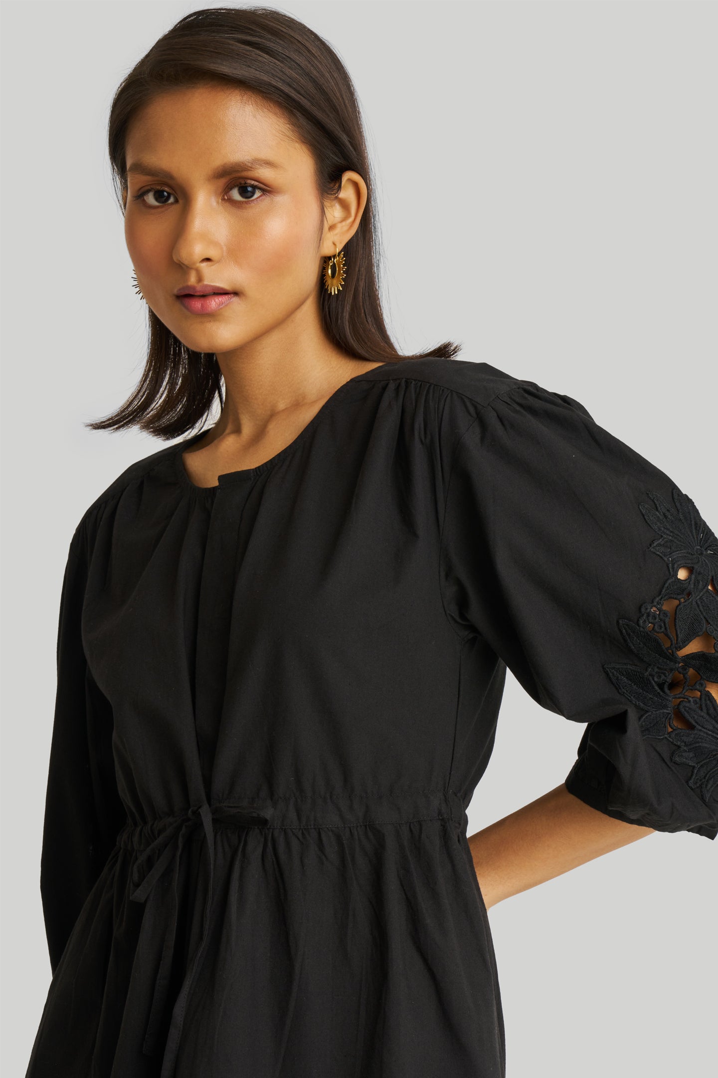 Shirt Dress with Balloon Sleeves in Black Reistor Shirt Dress with Balloon Sleeves in Black Reistor
