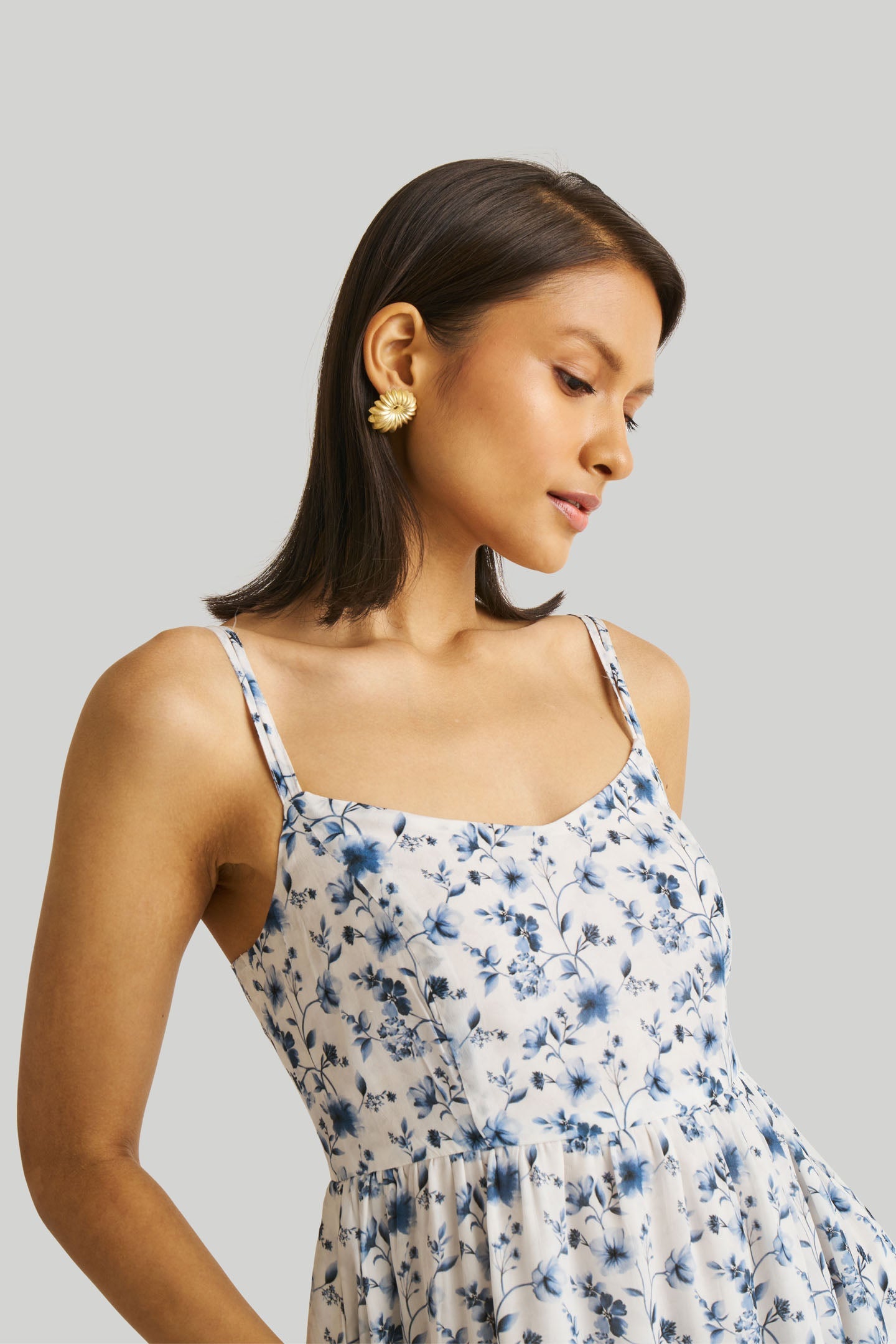 blue floral strappy dress Blue Floral Print Strappy Bodycon Maxi Dress