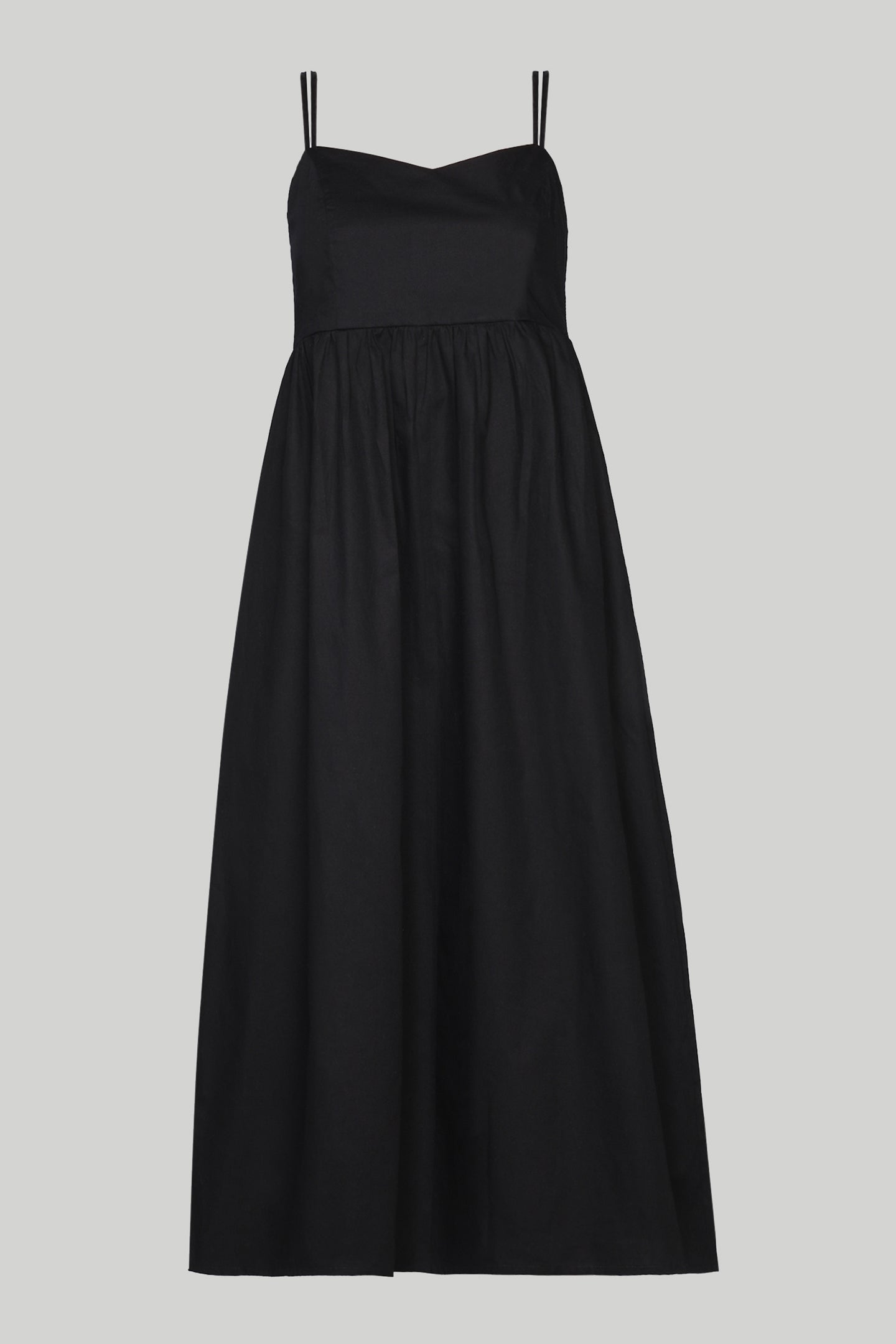 Black Gathered Midi Strappy Dress Reistor Black Gathered Midi Strappy Dress Reistor