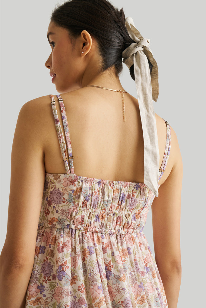 Strappy Gathered Printed Midi Dress 05