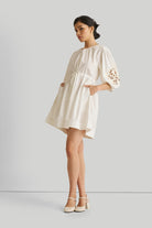 Shirt Dress with Balloon Sleeves in White