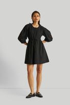 Shirt Dress with Balloon Sleeves in Black