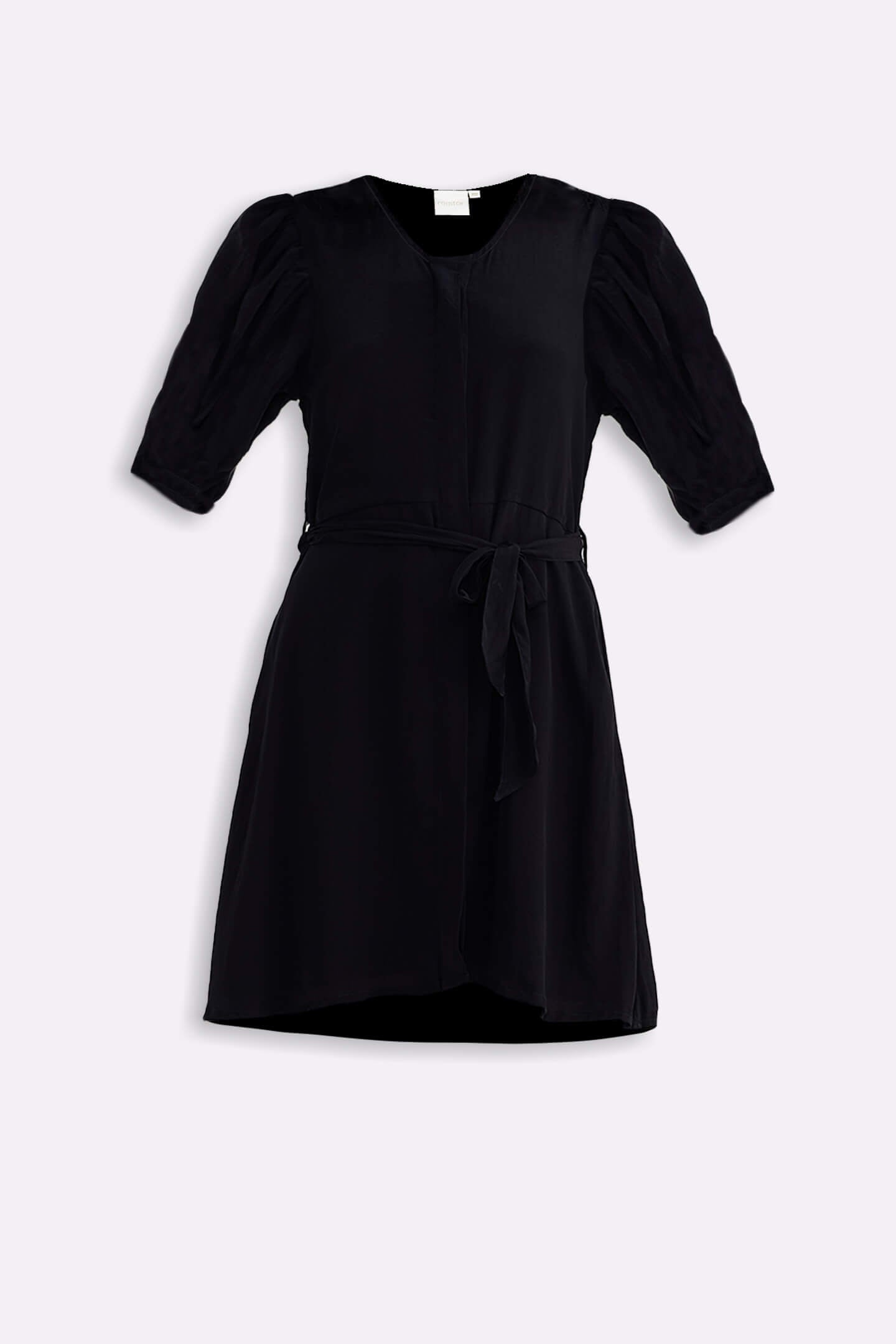 Short Dress with a Waist-tie in Black Flat Lay