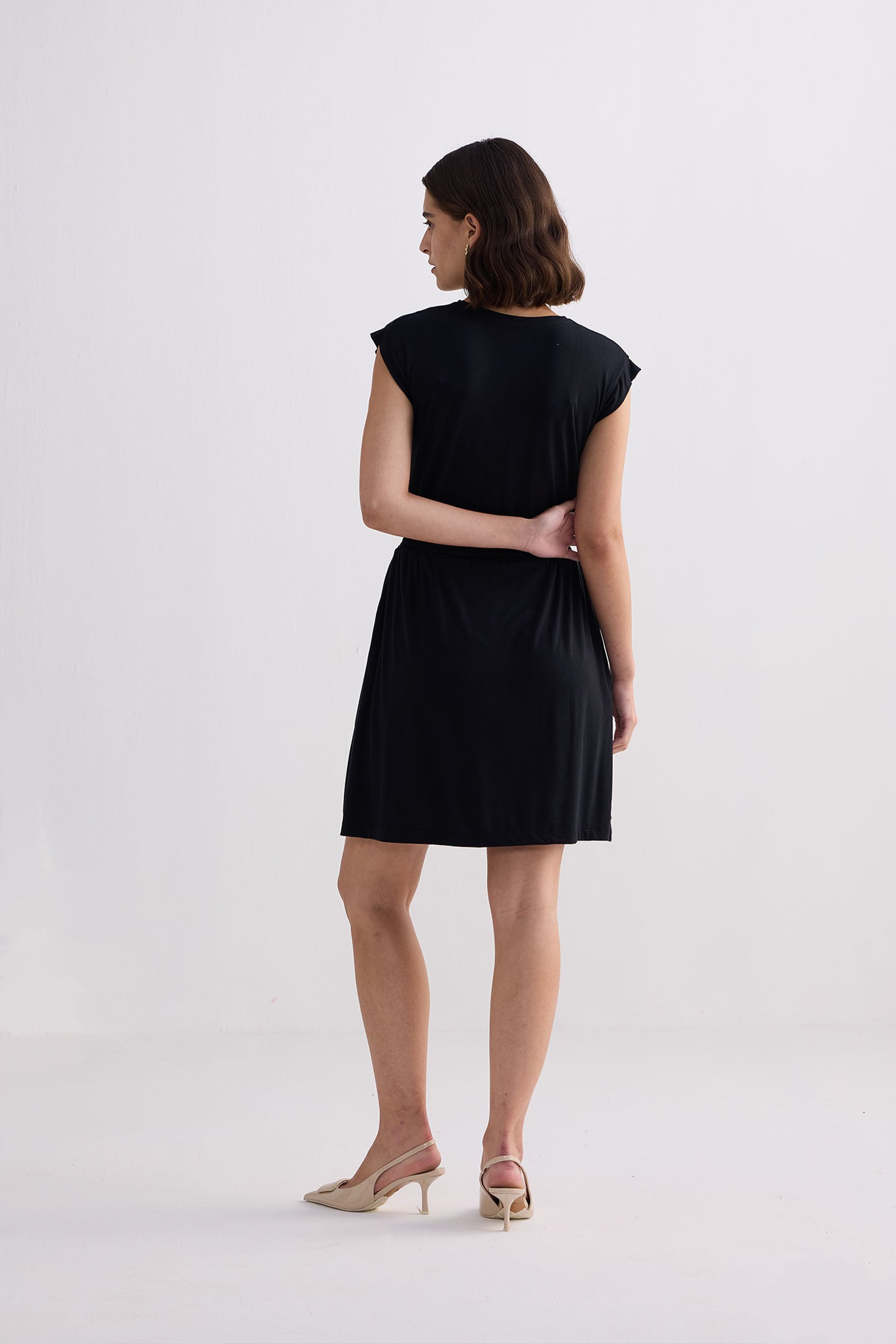 Short Dress With Smocking Side Detail in Black