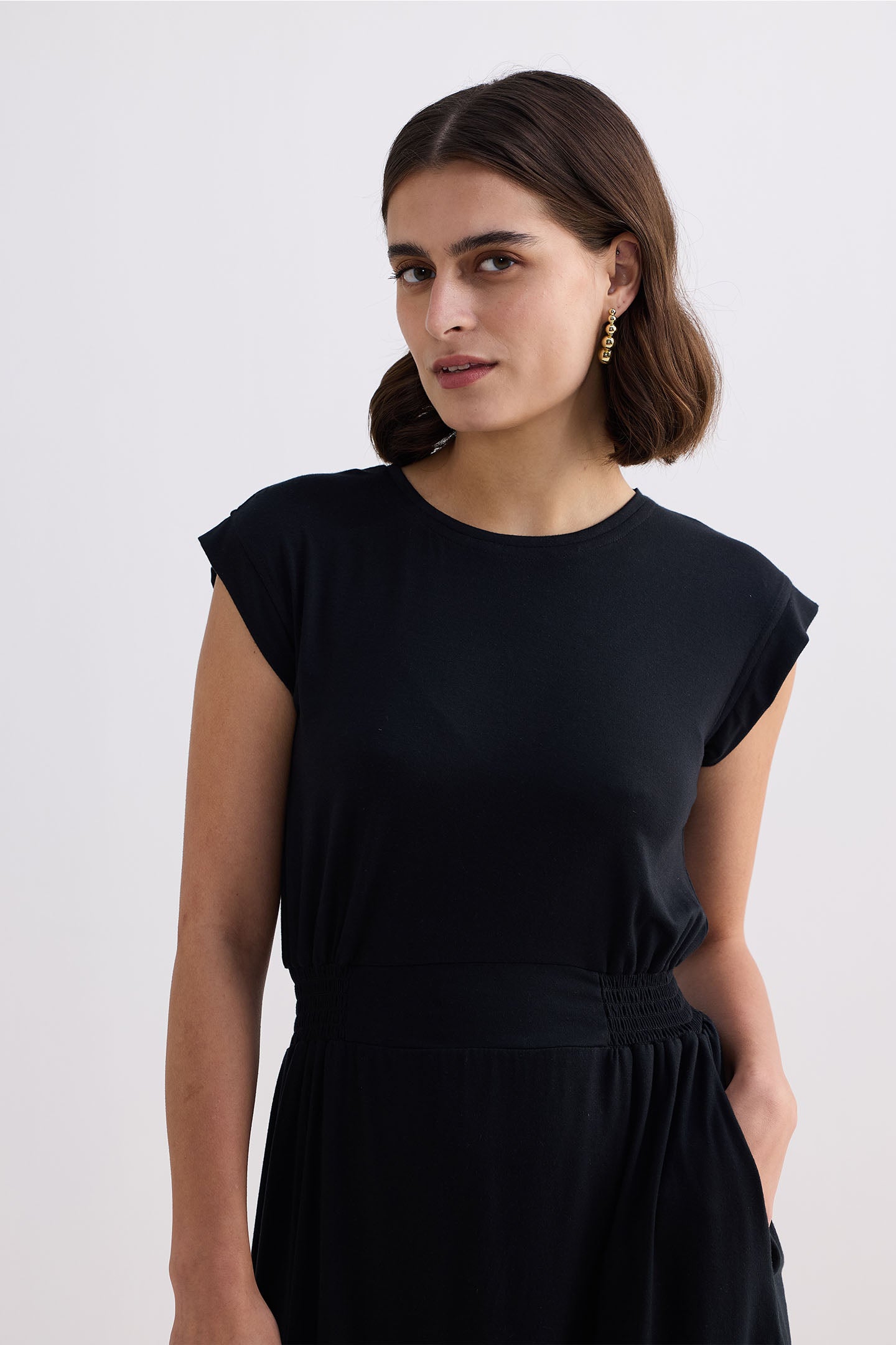 Short Dress With Smocking Side Detail in Black