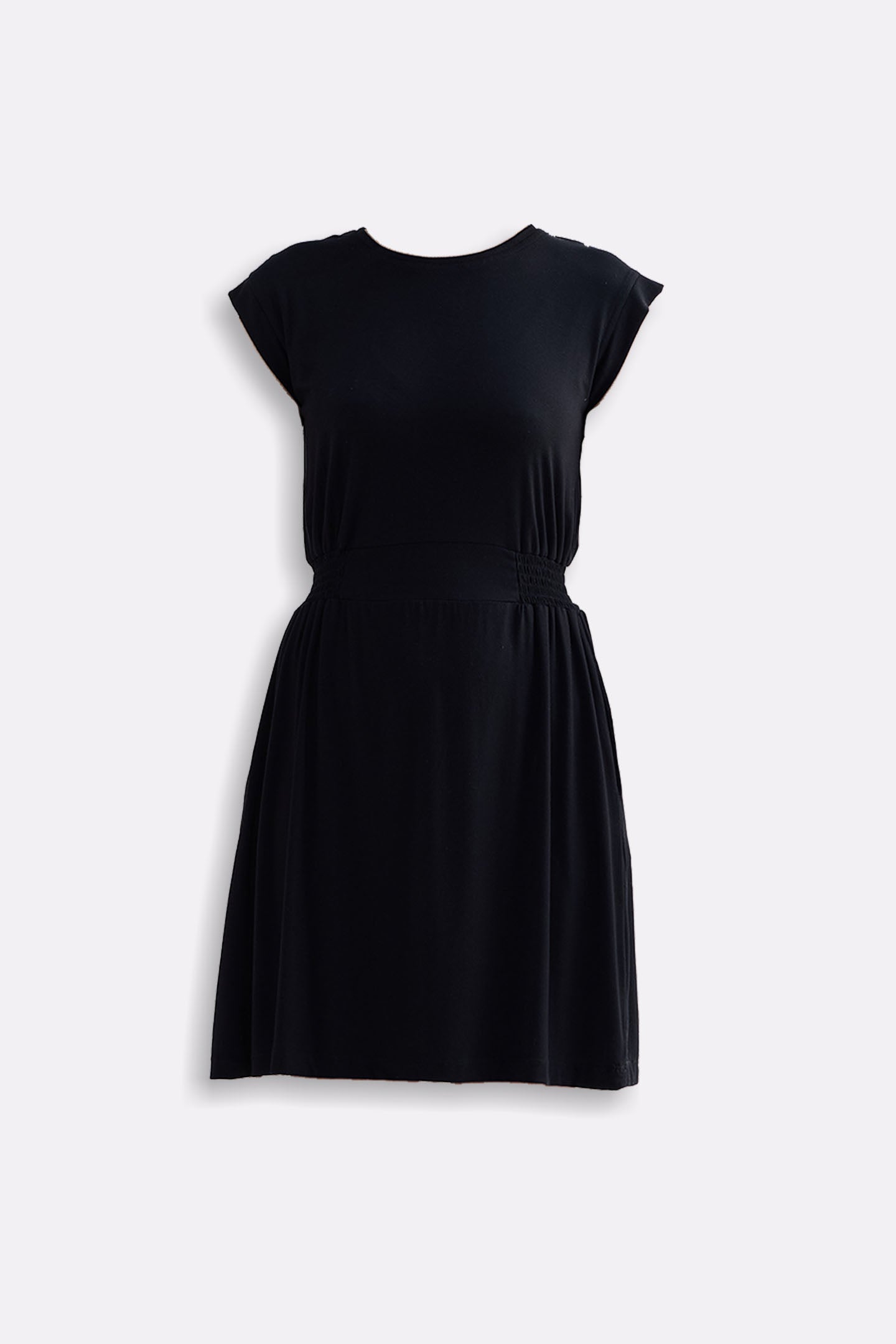 Short Dress With Smocking Side Detail in Black Flat Lay