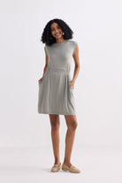 Short Dress With Smocking Side Detail in Light Olive