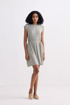 Short Dress With Smocking Side Detail in Light Olive