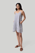 Short Tent Dress in Linen Stripes