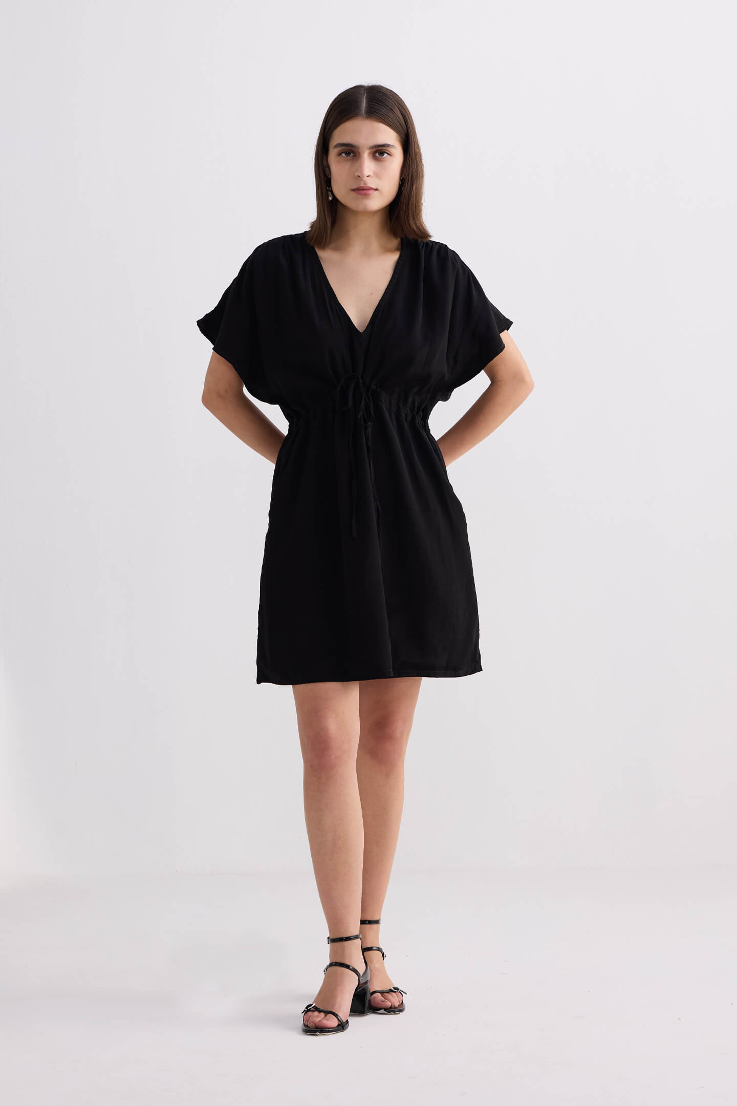 Short Gathered Dress in Black