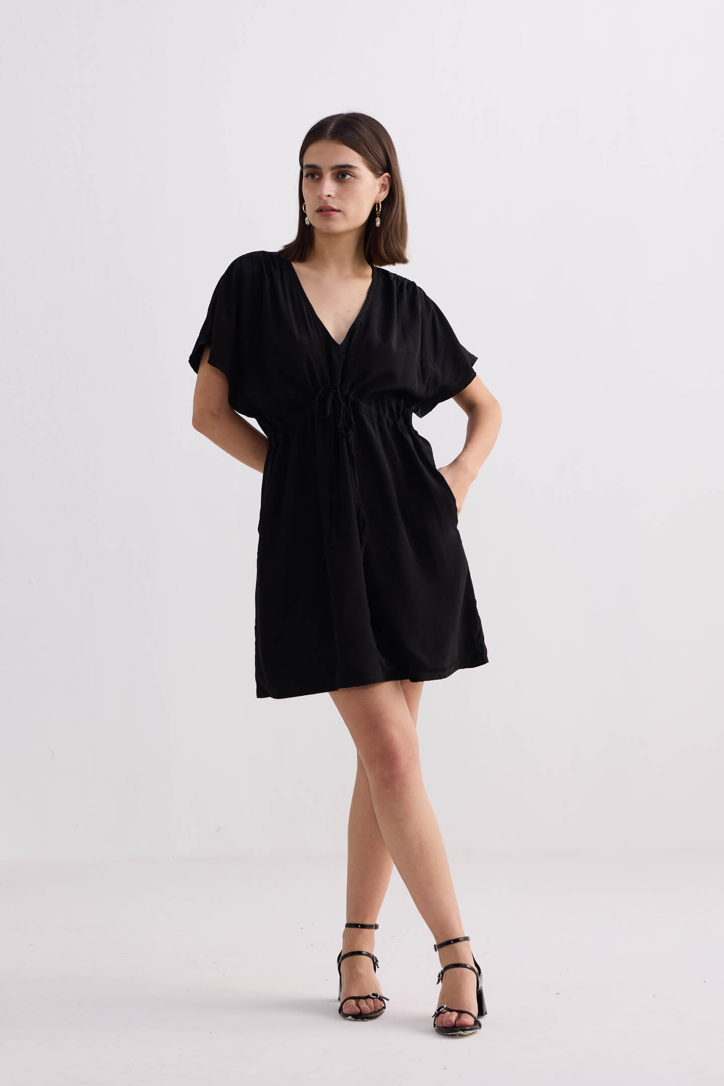 Oversized Gathered Short Dress in Black Black / XL Oversized Gathered Short Dress in Black Black / XL