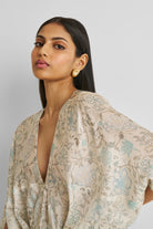 Silky Kaftan Dress in Blue Florals