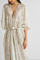 Silky Kaftan Dress in Blue Florals