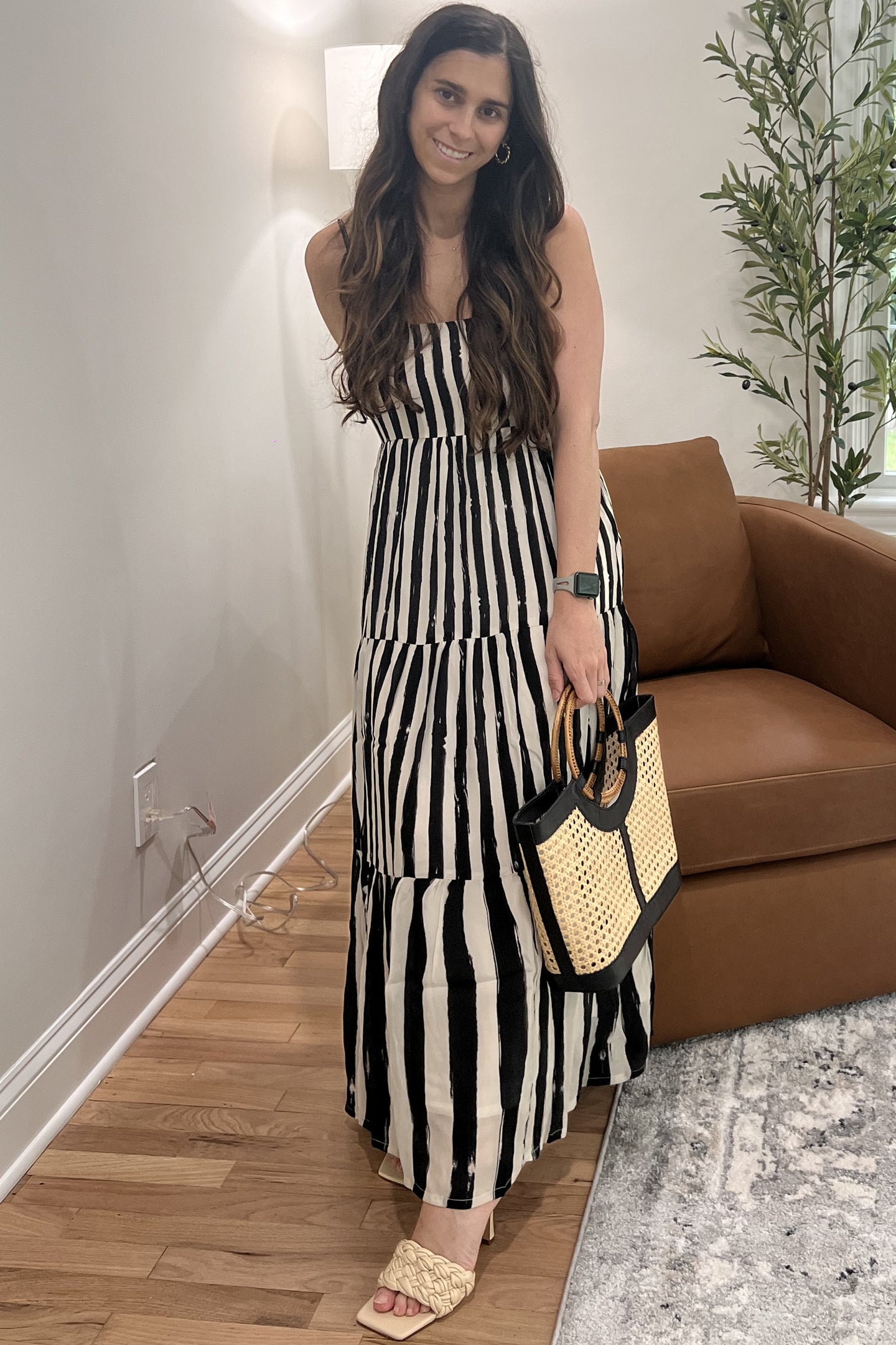 Strappy Tiered Maxi Dress in Black Stripes Striped Down / S Strappy Tiered Maxi Dress in Black Stripes Striped Down / S