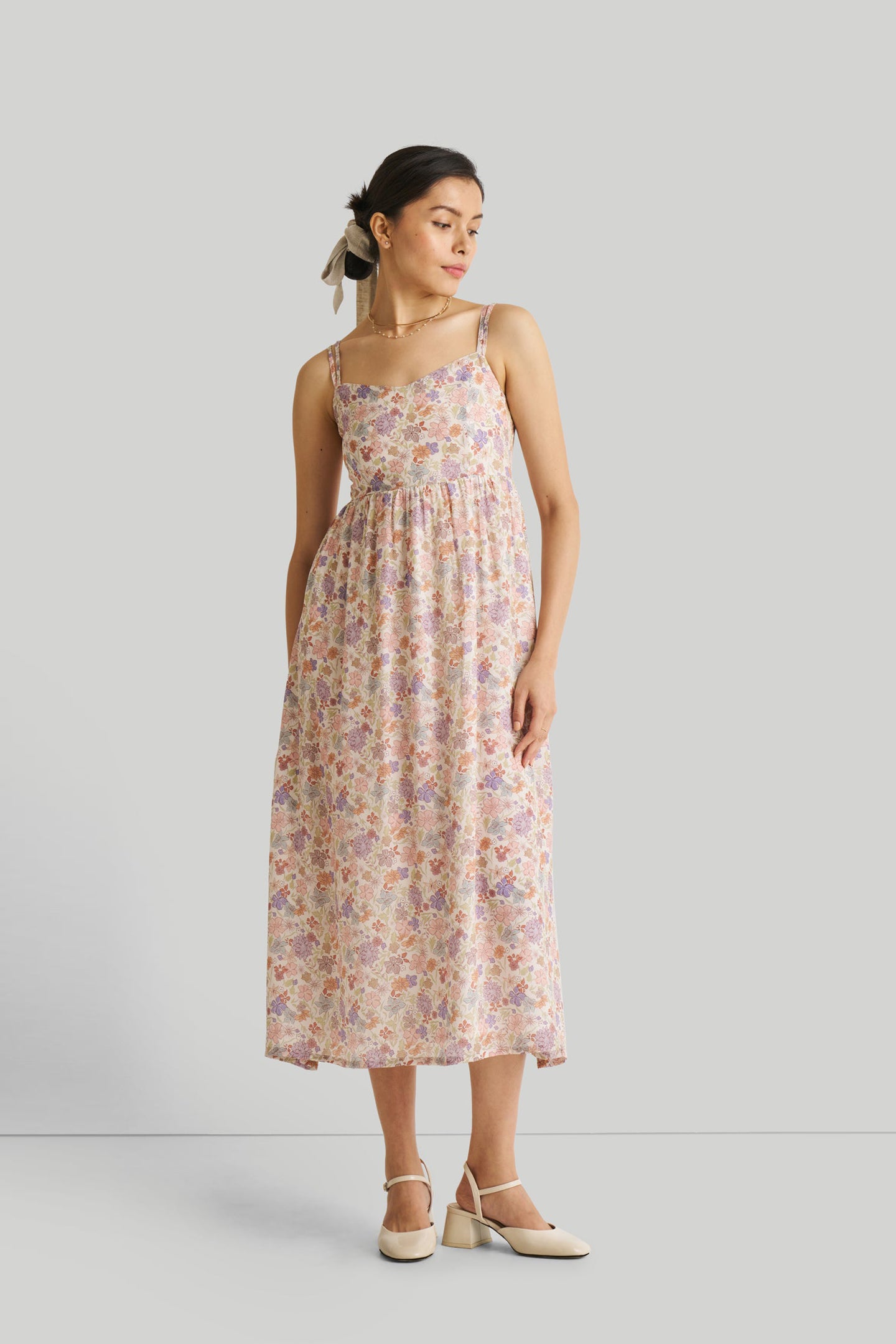 Strappy Gathered Floral Midi Dress